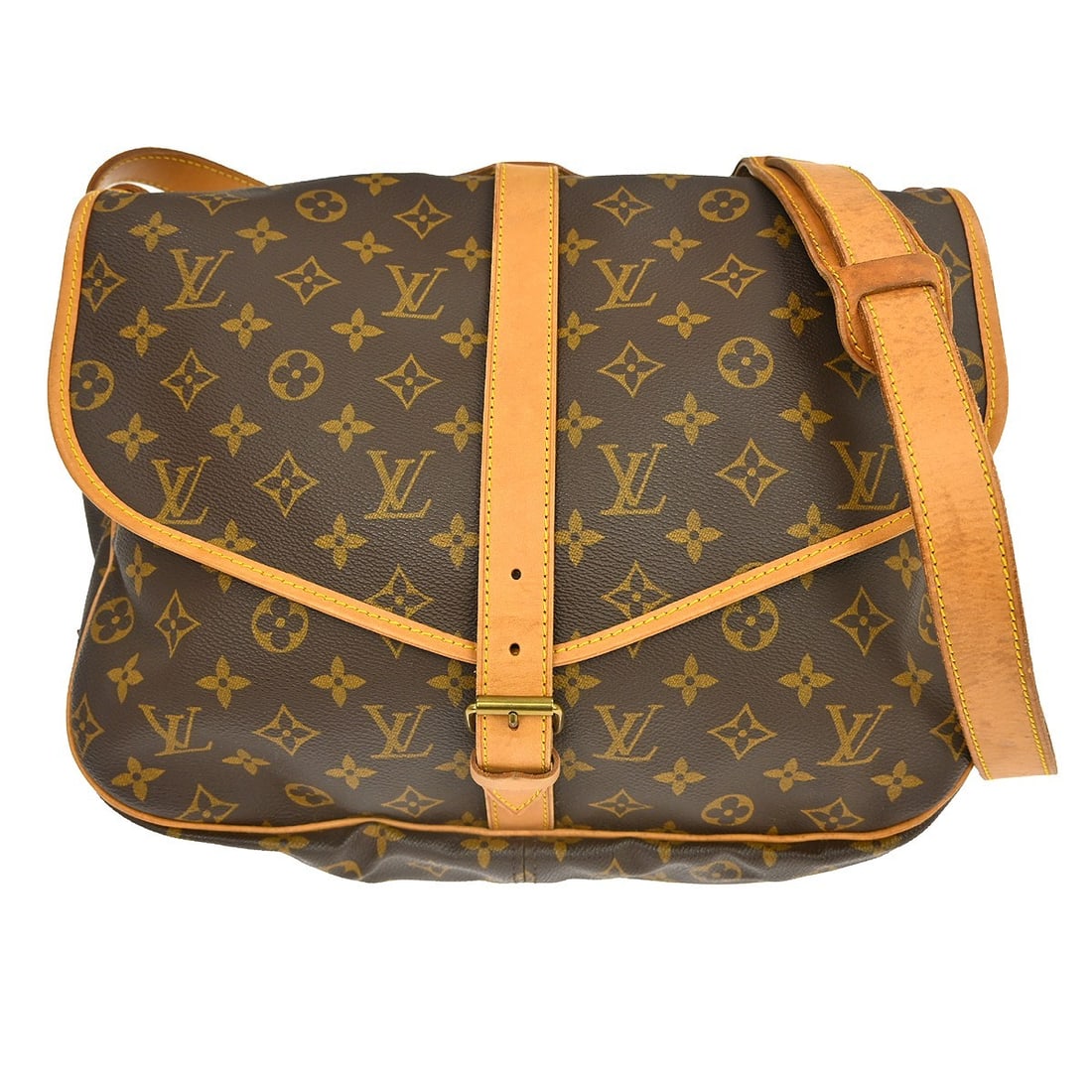 Louis Vuitton Saumur 35 Monogram Canvas Crossbody Shoulder Bag M42254: Louis Vuitton Saumur 35 Monogram Canvas Crossbody Shoulder Bag M42254 Vintage Louis Vuitton Saumur 35 messenger shoulder bag in brown Monogram canvas and leather. This medium unisex bag features a buc
