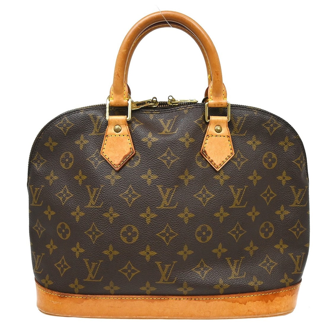 Louis Vuitton Alma Monogram Canvas Hand Bag M51130 Brown: Louis Vuitton Alma Monogram Canvas Hand Bag M51130 Brown Vintage Louis Vuitton Alma handbag in brown Monogram canvas with leather trim and double handles. This medium handbag features a zip closure, b