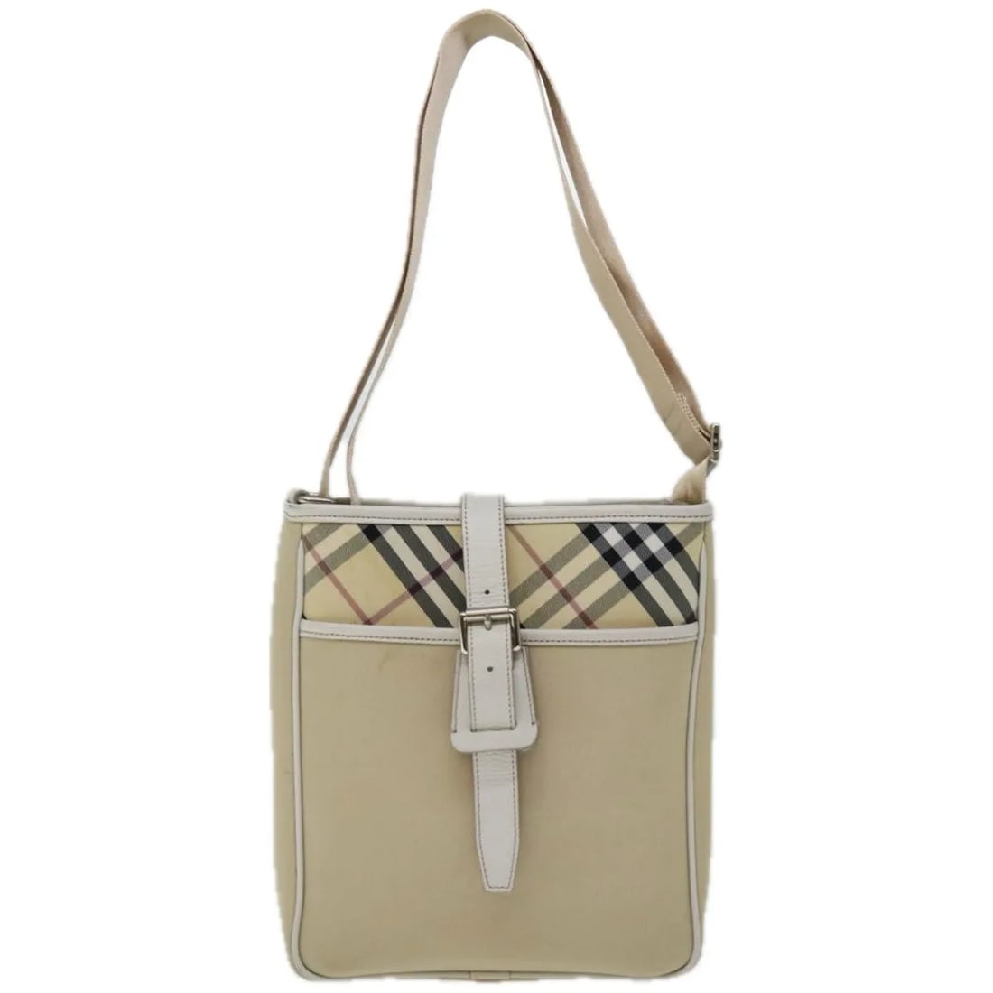 Burberry Nova Check Beige Canvas Shoulder Bag: Burberry Nova Check Beige Canvas Shoulder Bag This Burberry Nova check shoulder bag features the signature beige canvas with the classic check pattern. Designed for women, it offers a spacious interio