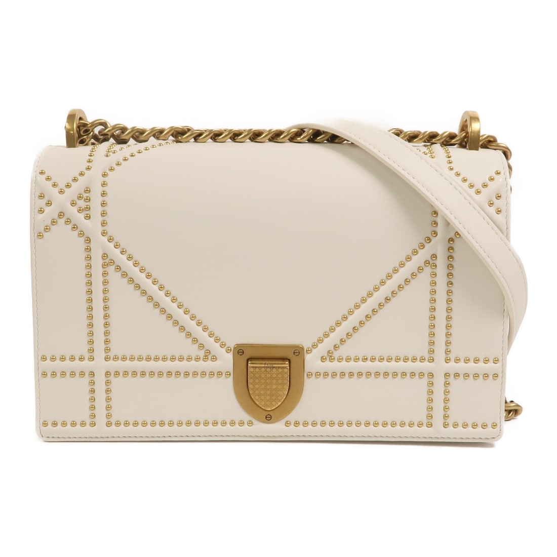 Dior CD chain shoulder bag white calfskin GHW: Dior CD chain shoulder bag white calfskin GHW This Christian Dior CD shoulder bag is crafted from white calfskin leather and features gold-tone hardware. Designed for women, it offers a classic silhou