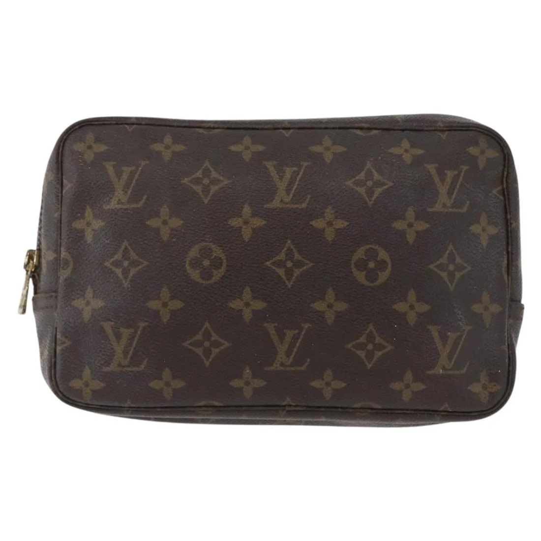 Monogram Canvas Trousse Toilette Bag by Louis Vuitton Brown 23cm: Monogram Canvas Trousse Toilette Bag by Louis Vuitton Brown 23cm This Louis Vuitton Trousse Toilette pouch features the iconic Monogram canvas in brown, designed for women. The exterior shows signs of