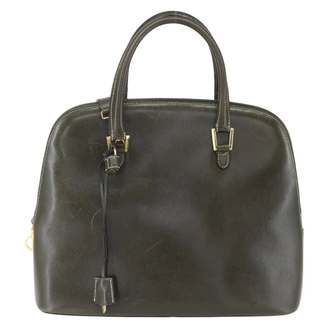 Salvatore Ferragamo Vintage Khaki Leather Handbag Made in Italy: Salvatore Ferragamo Vintage Khaki Leather Handbag Made in Italy This Salvatore Ferragamo vintage handbag is crafted from khaki leather and designed for women. It features a spacious interior and exhib