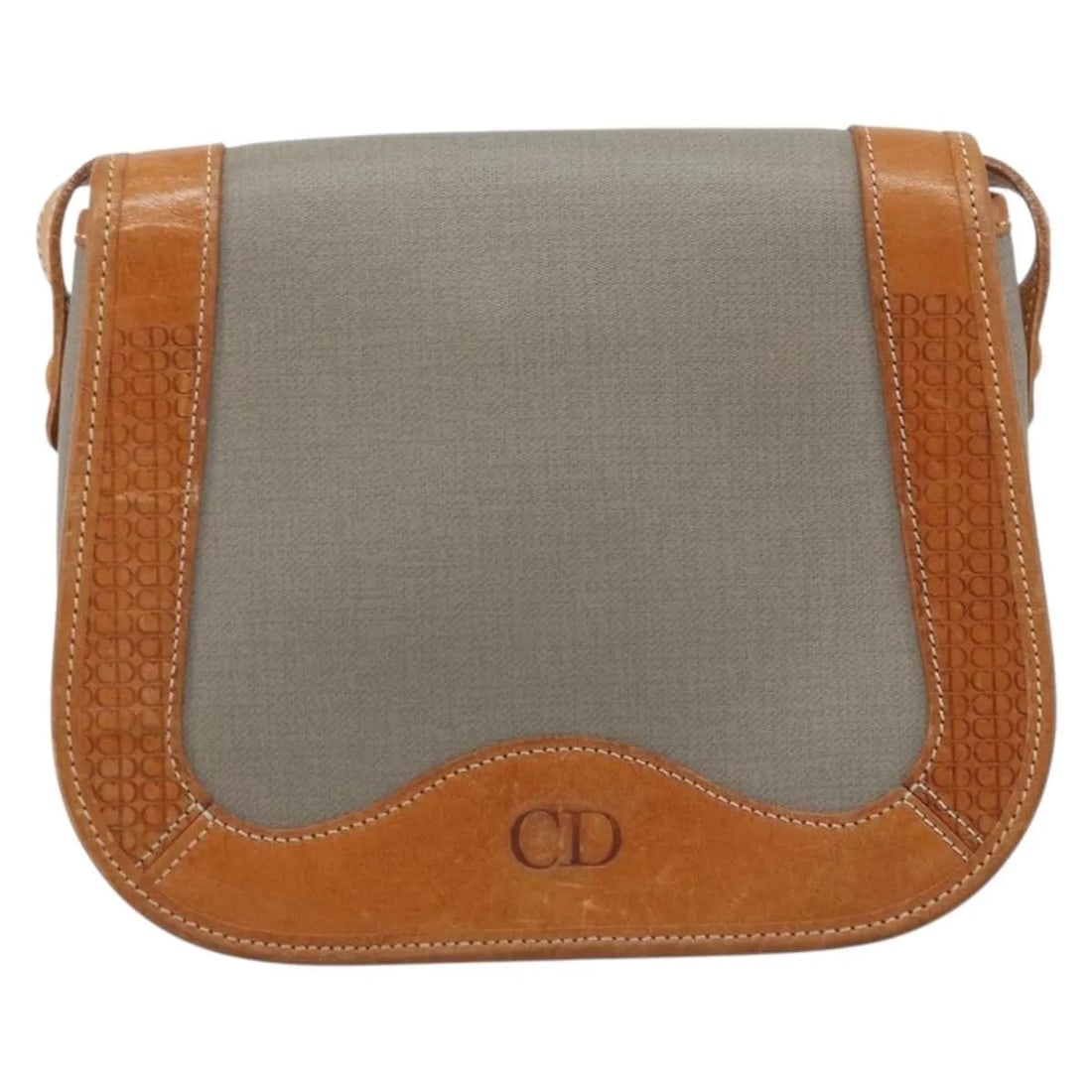 Christian Dior CD Canvas Shoulder Bag Gray Leather Trim: Christian Dior CD Canvas Shoulder Bag Gray Leather Trim Christian Dior CD shoulder bag in gray canvas with leather trim. This shoulder bag was made in France and shows heavy use consistent with a fair