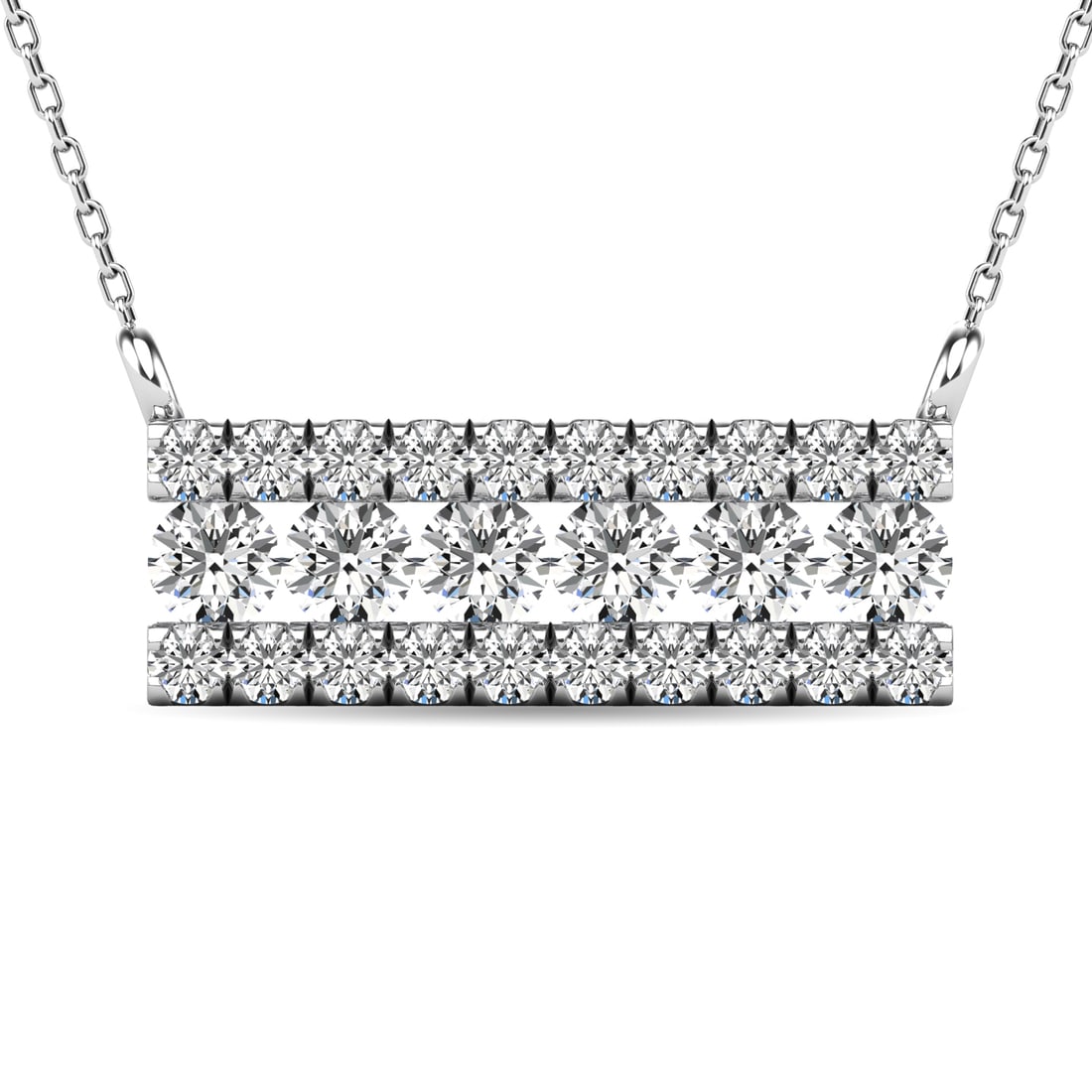 Diamond 1/4 Ct.tw Bar Necklace in 14K White Gold: Diamond 1/4 Ct.tw Bar Necklace in 14K White Gold 14k White Gold Stone Color: G-h Stone Clarity: I1 Unless otherwise specified, pendants that include a chain are paired with our standard 18-inch length