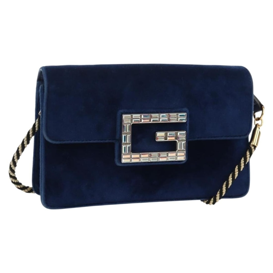 Gucci 544242 Velor Shoulder Bag Blue and Gold with Dust Bag (1 of 18)