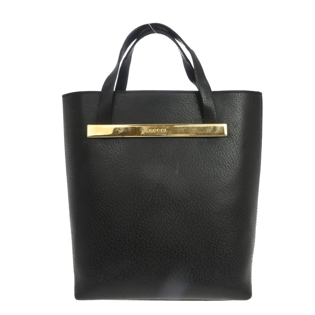 Vintage Gucci top handle handbag in black leather: Vintage Gucci top handle handbag in black leather Vintage Gucci top handle handbag in black leather with a structured medium-size silhouette. This women's bag features black handles and black-tone har