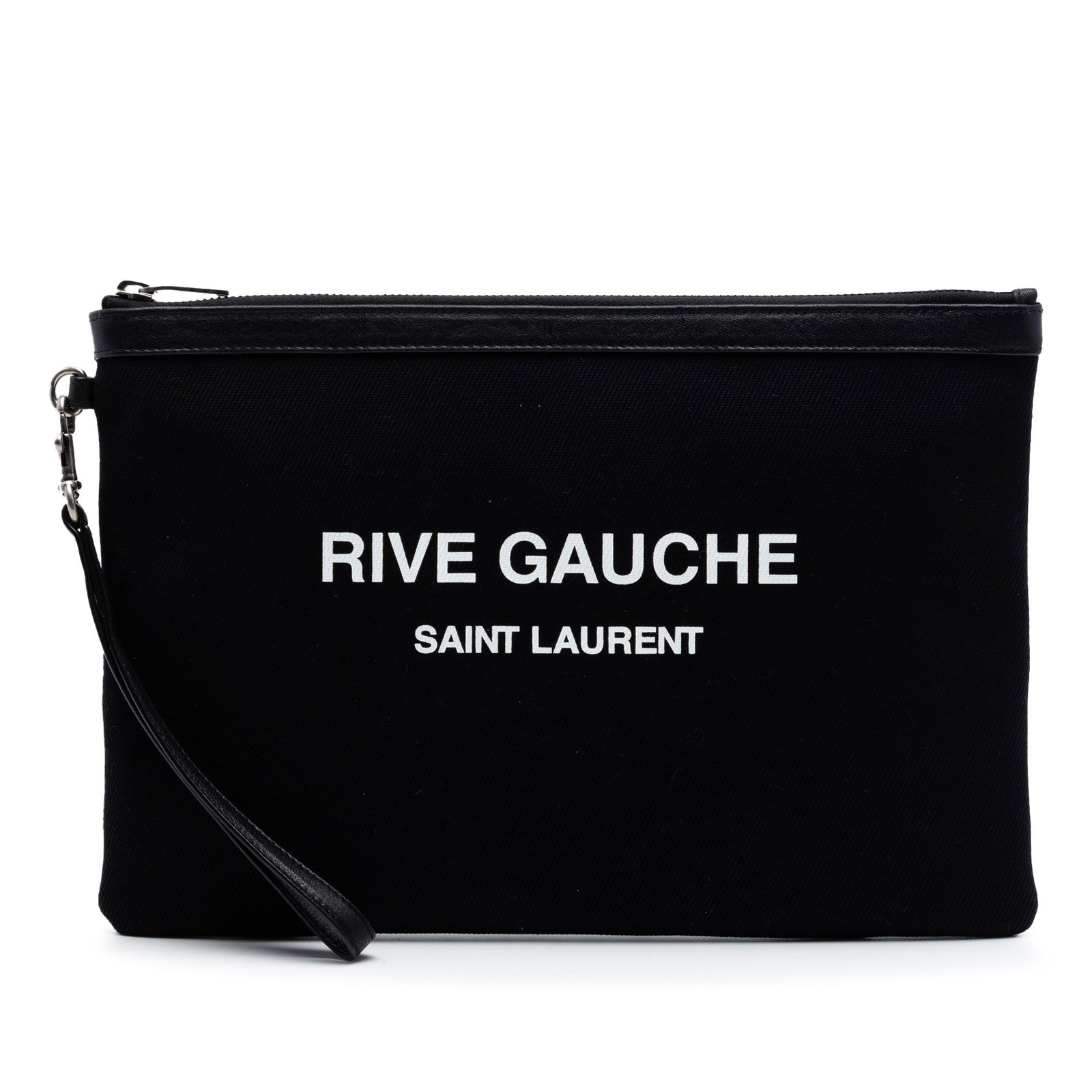 Saint Laurent black canvas clutch with leather trim (1 of 6)