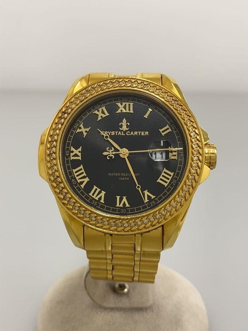 Crystal Carter Felix Quartz Gold Tone Diamond Men's Wristwatch (1 of 5)