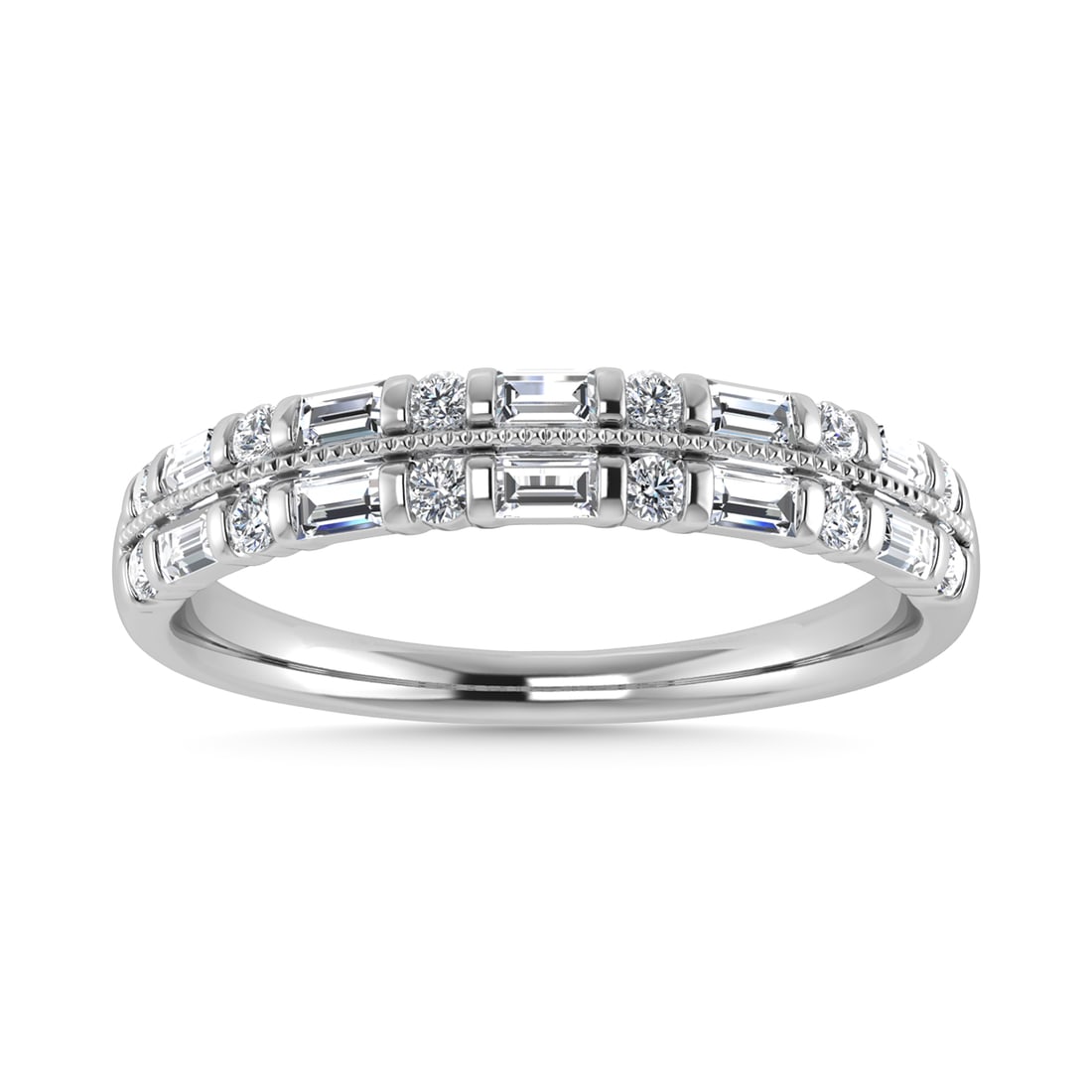 Diamond 1/4 Ct.Tw. Fashion Band in 14K White Gold: Diamond 1/4 Ct.Tw. Fashion Band in 14K White Gold 14k White Gold Stone Color: G-h Stone Clarity: Si2 / I1 Each ring is presented in standard size 6.5. Complimentary resizing is available between sizes