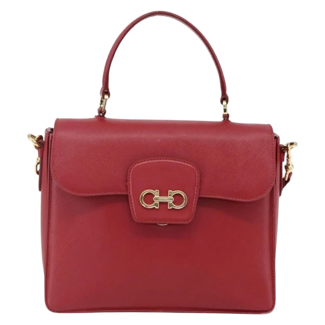 Red Leather Handbag Salvatore Ferragamo Gancini Italy: Red Leather Handbag Salvatore Ferragamo Gancini Italy Salvatore Ferragamo Gancini leather bag in red. Made in Italy, this piece is presented in good condition with visible wear throughout, including r