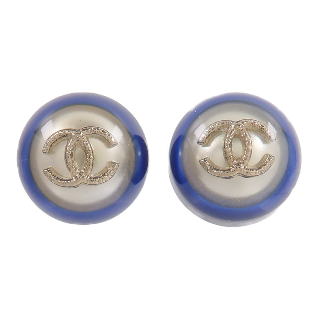CHANEL Blue CC Resin Button Stud Earrings A58833 (1 of 7)