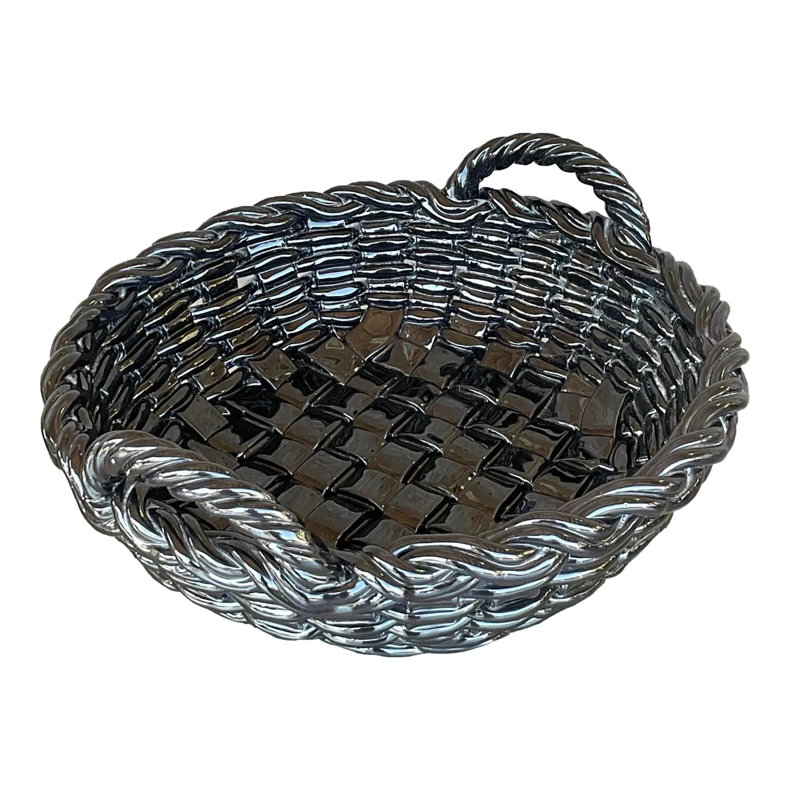 Vintage Boho Ceramic Lattice Bowl Black 19.75W 19.25D 7.75H (1 of 10)