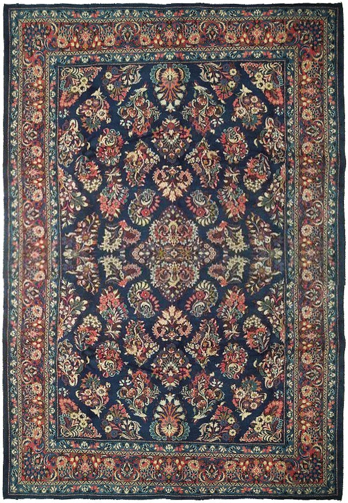 7' x 10'5" Navy Blue Fine Wool Persian Sarouk Rug Artisan Crafted: 7' x 10'5" Navy Blue Fine Wool Persian Sarouk Rug Artisan Crafted Free continental US Shipping Enhance your living space with this exquisite 7' x 10' 5" Navy Blue Fine Wool Dense Weave Persian Sarouk 