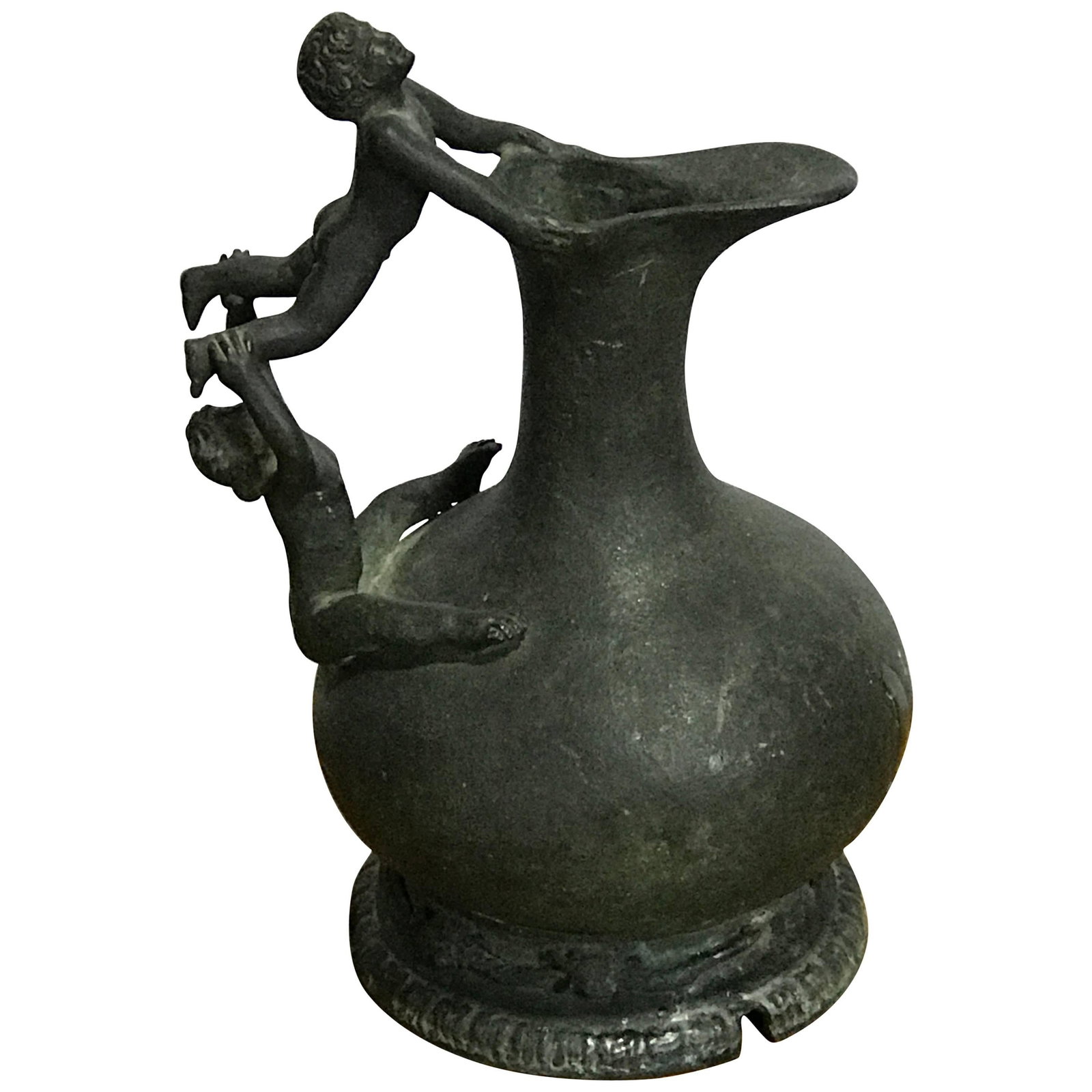 Grand Tour Bronze Ewer and Stand Set 19th Century Italy: Grand Tour Bronze Ewer and Stand Set 19th Century Italy This exquisite Grand Tour bronze figural ewer and stand is a stunning homage to Roman antiquity, crafted in Italy during the late 19th century. 