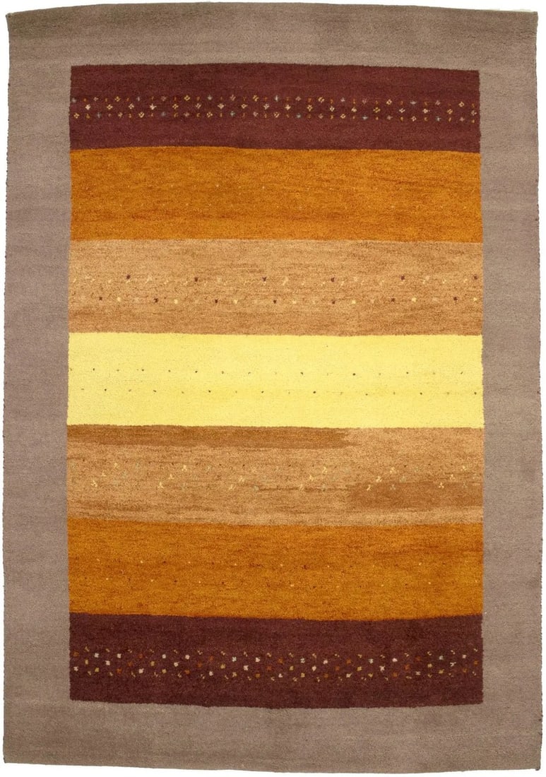 6X8 ft Hand Knotted Wool Indo-Gabbeh Area Rug Modern Tribal: 6X8 ft Hand Knotted Wool Indo-Gabbeh Area Rug Modern Tribal Hand-knotted tribal modern Indo-Gabbeh oriental rug with a plush design. The rug is pre-owned and measures 6 x 8 ft. Specifications Item Typ