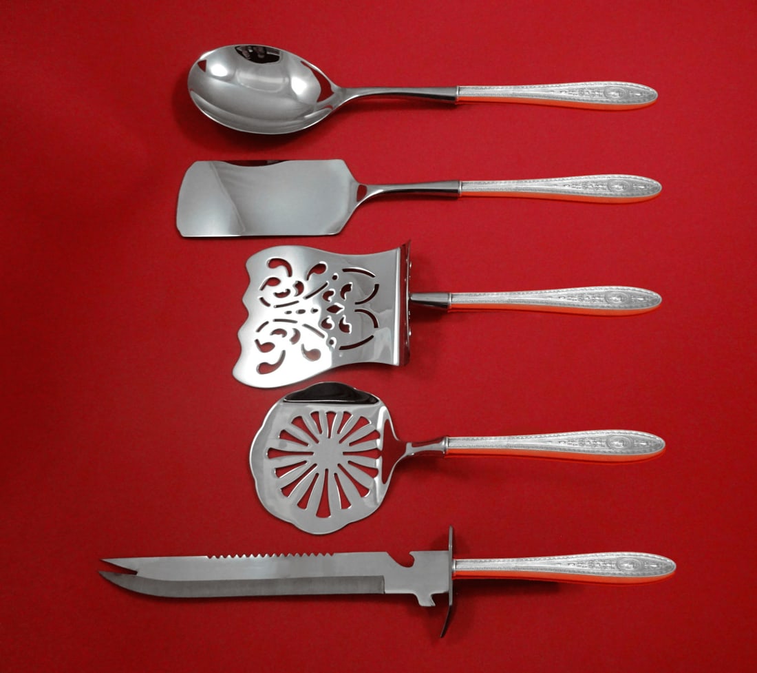 Wedgwood by International 5pc Sterling Silver Brunch Serving Set: Wedgwood by International 5pc Sterling Silver Brunch Serving Set This exquisite 5-piece brunch serving set from the Wedgwood pattern by International is crafted from sterling silver with custom-made h