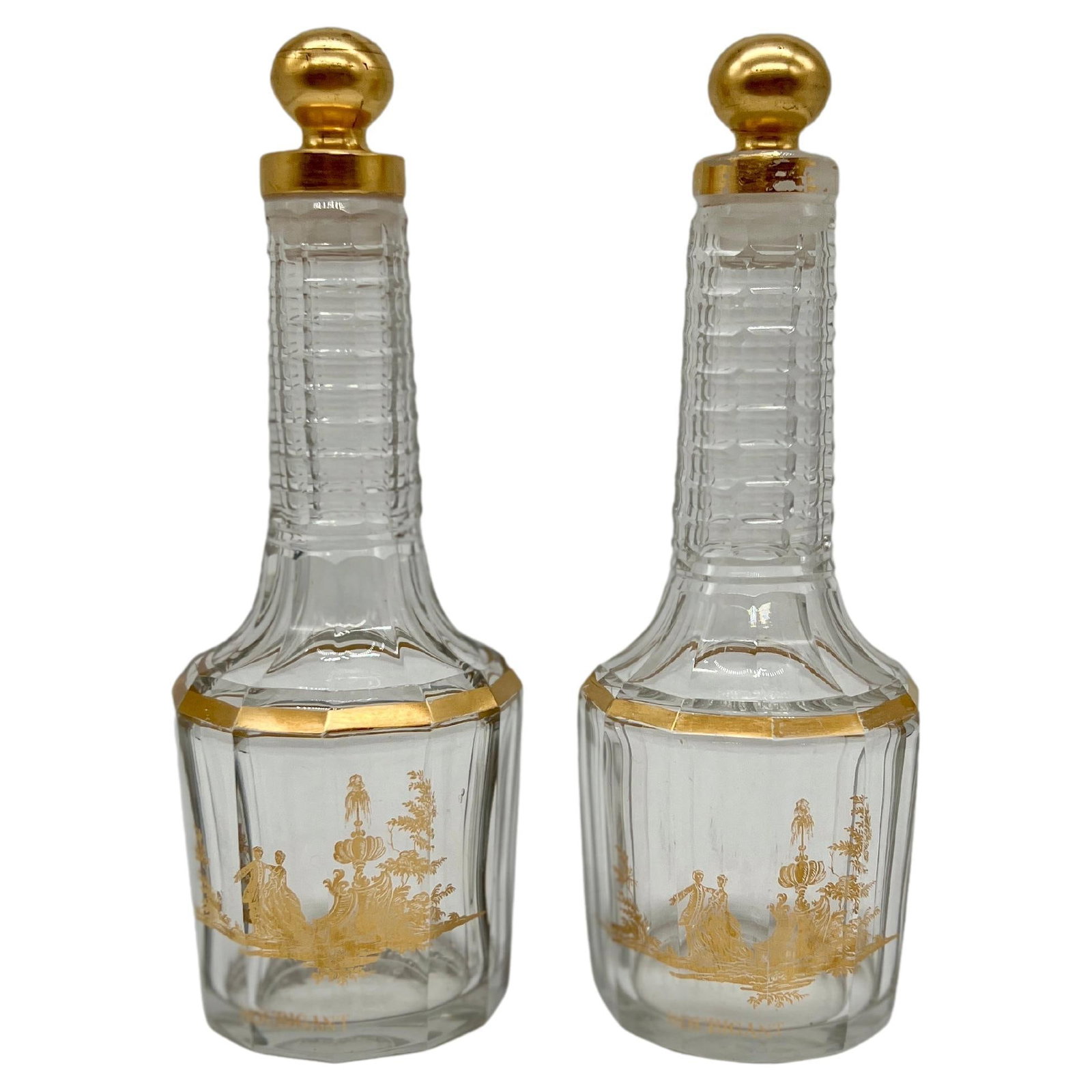 Antique Baccarat Houbigant Gilt Crystal Perfume Bottles Set of 2 1920 (1 of 9)
