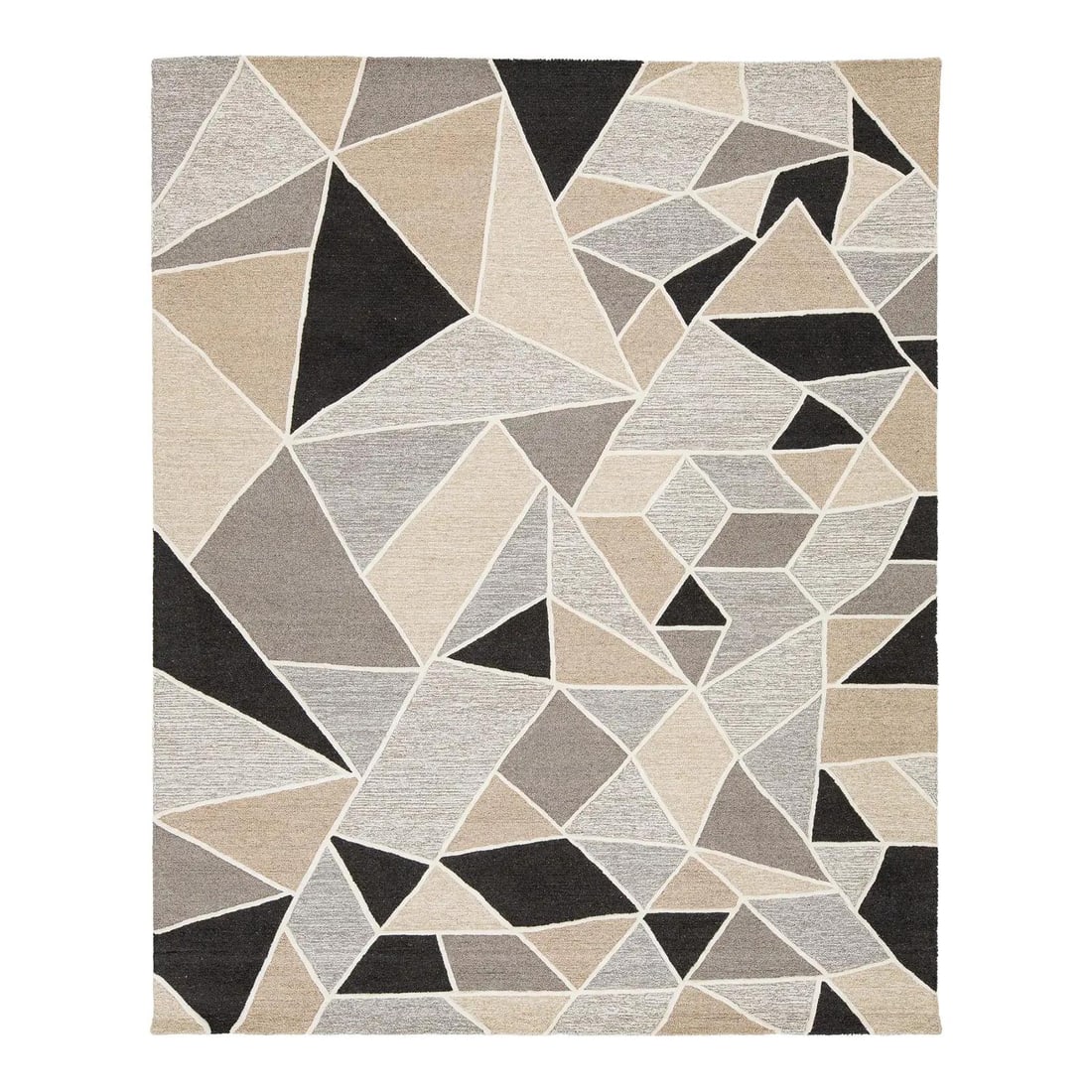 8x10 Hand-Tufted Wool Area Rug with Abstract Mosaic Design: 8x10 Hand-Tufted Wool Area Rug with Abstract Mosaic Design Modern geometric hand-tufted wool rug with a sophisticated shattered mosaic design and a high-contrast palette of charcoal black, soft slate 