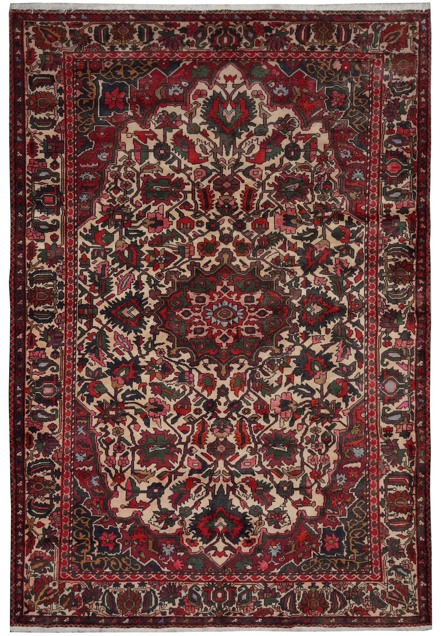 7 x 10 Persian Bakhtiar Hand Knotted Wool Semi-Floral Area Rug: 7 x 10 Persian Bakhtiar Hand Knotted Wool Semi-Floral Area Rug Free continental US Shipping This 7 x 10 foot hand-knotted Persian Bakhtiar rug features a semi-floral design that artfully combines intr