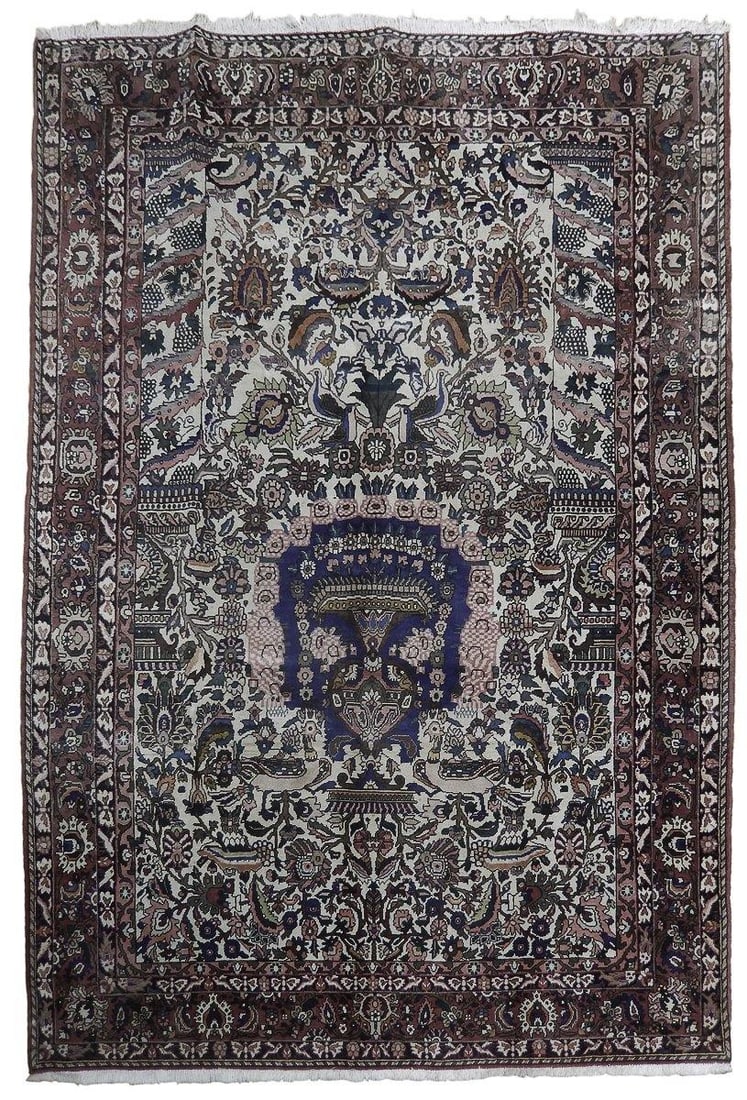 Handcrafted 7' x 10'5 Ivory Semi Antique Persian Tree of Life Rug: Handcrafted 7' x 10'5 Ivory Semi Antique Persian Tree of Life Rug Free continental US Shipping Enhance your living space with this exquisite 7' x 10' 5" Ivory Semi Antique Persian Tree of Life Rug, ha