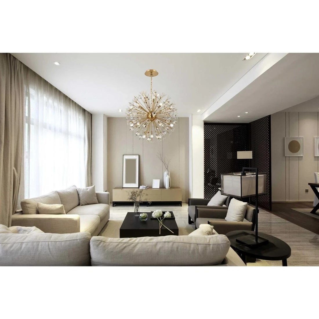 Vera 18 Light Gold Crystal Glass Chandelier 32 Inch: Vera 18 Light Gold Crystal Glass Chandelier 32 Inch This modern Sputnik-style chandelier features a striking 18-light design with a gold finish and high-quality glass and crystal accents. Measuring 32