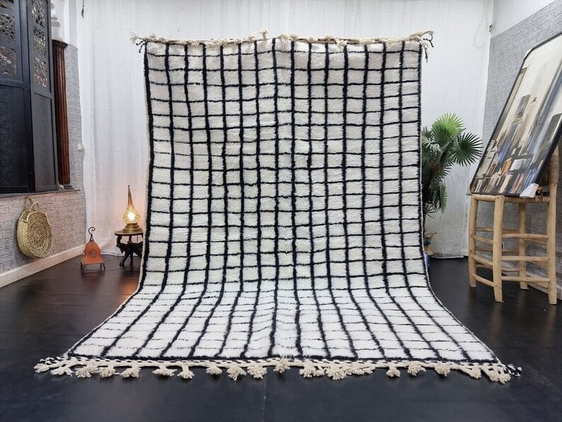 Authentic Handwoven Soft White Black Checkered Rug 10 x 6.56 ft: Authentic Handwoven Soft White Black Checkered Rug 10 x 6.56 ft Enhance your home decor with this fabulous soft white and black checkered rug. Handwoven in the Atlas Mountains by skilled local Berber 