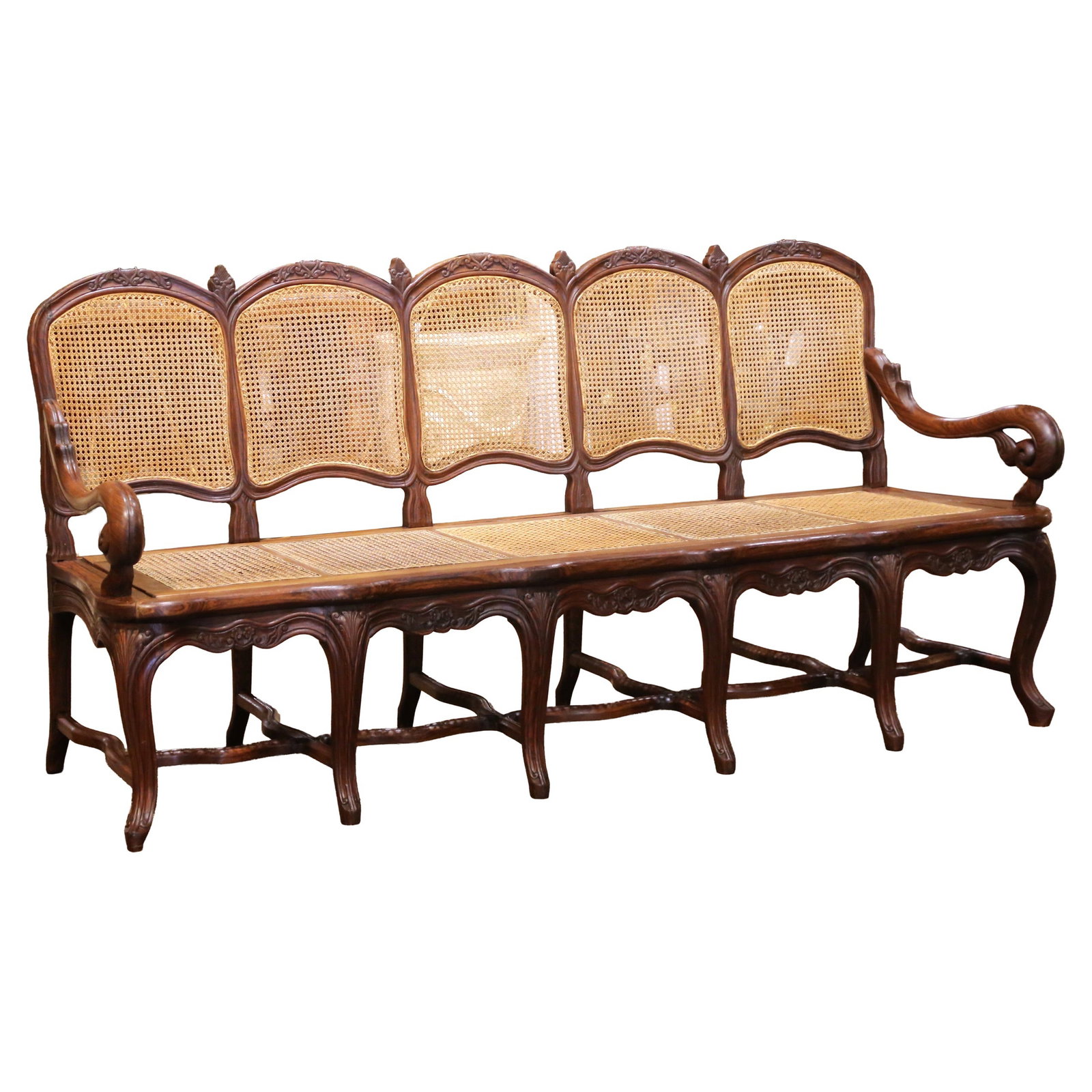 French Louis XV Oak Caned 5-Seat Settee circa 1880 (1 of 13)