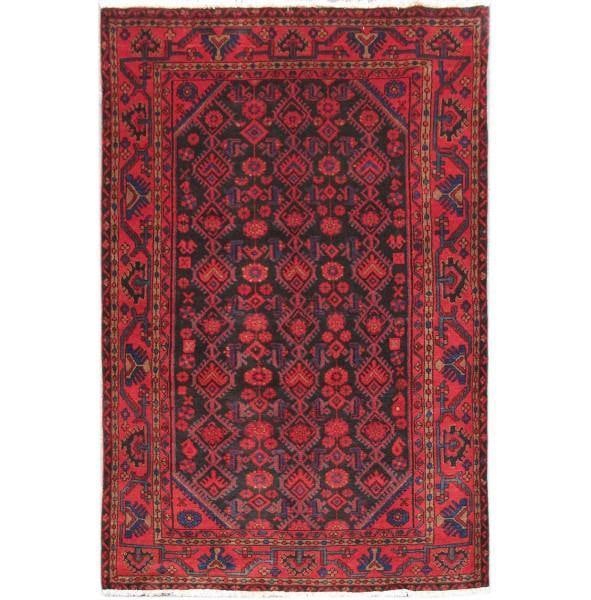 Handmade 4.5 x 6.11 Persian Hamadan Wool Rug in Navy and Red: Handmade 4.5 x 6.11 Persian Hamadan Wool Rug in Navy and Red Free continental US Shipping Elevate your space with this stunning 4.5 x 6.11 Persian Hamadan Rug, handcrafted by skilled artisans from Ira