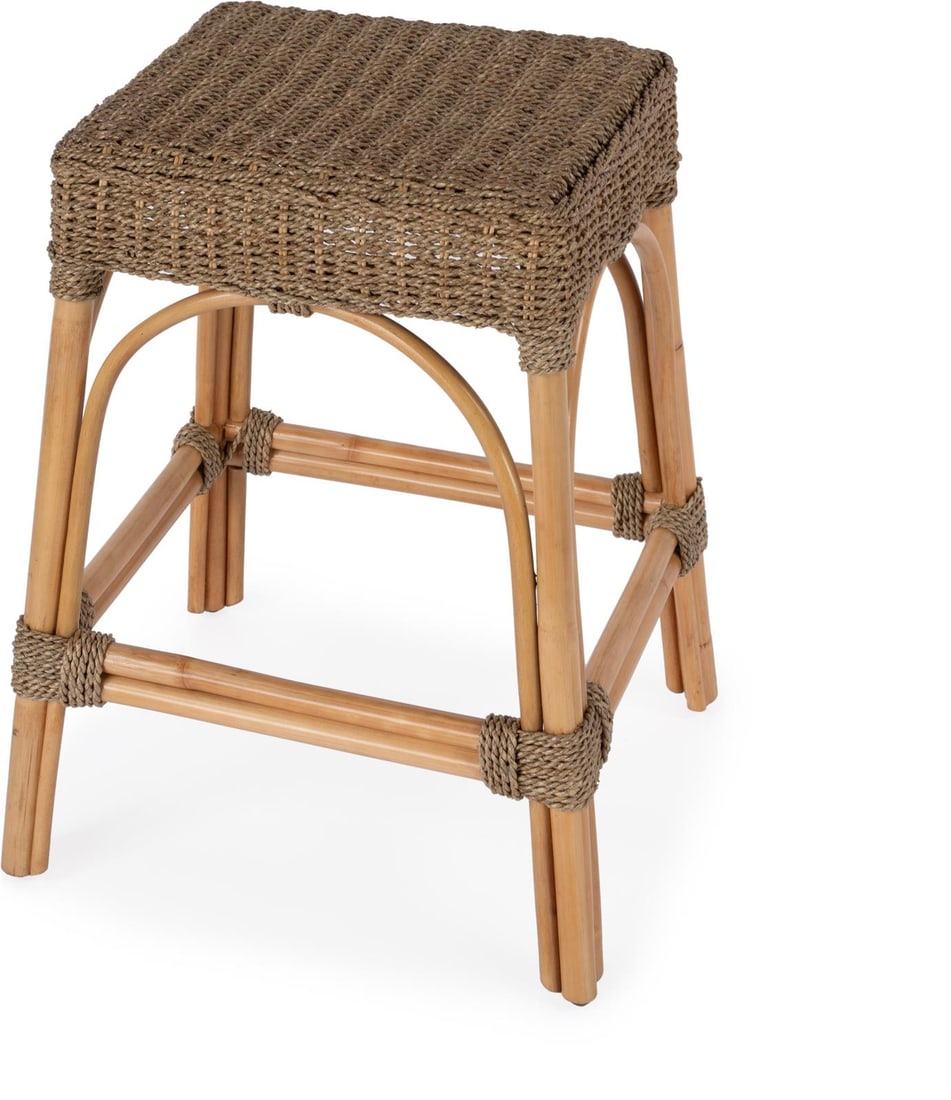 Butler Khaki Brown Rattan Rectangle Counter Stool Coastal Style (1 of 5)