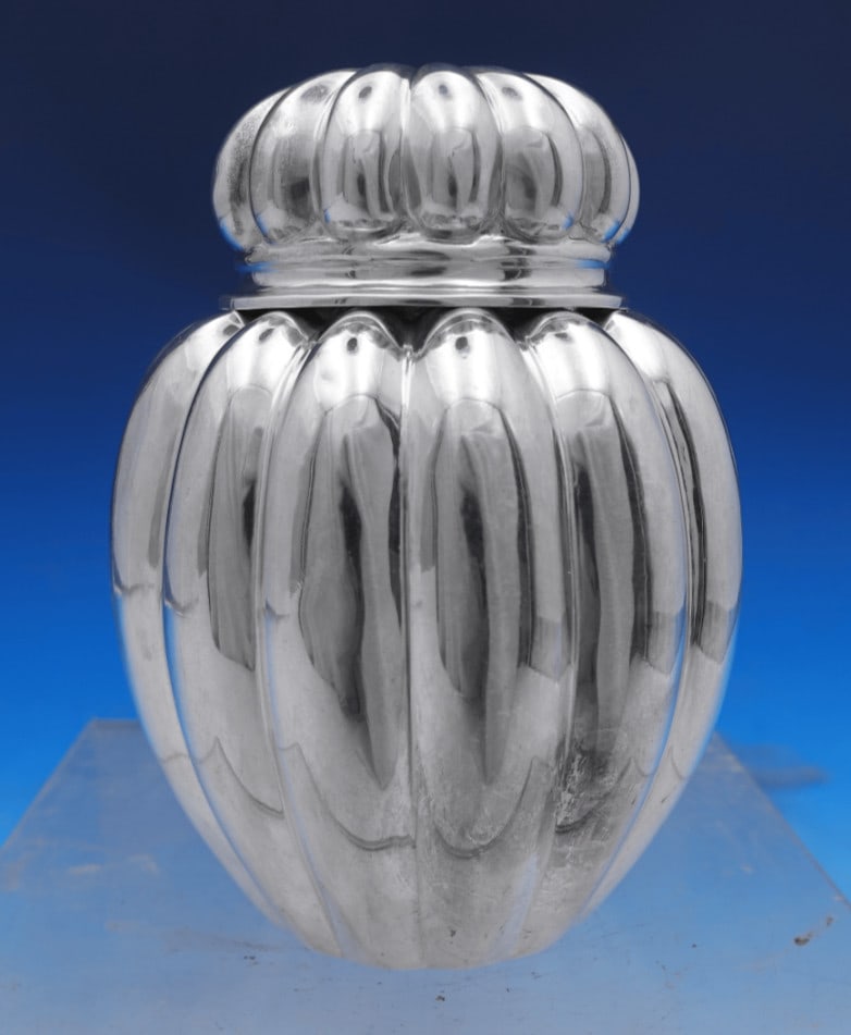 Sterling Silver Fluted Tea Caddy by Bigelow and Kennard (1 of 6)