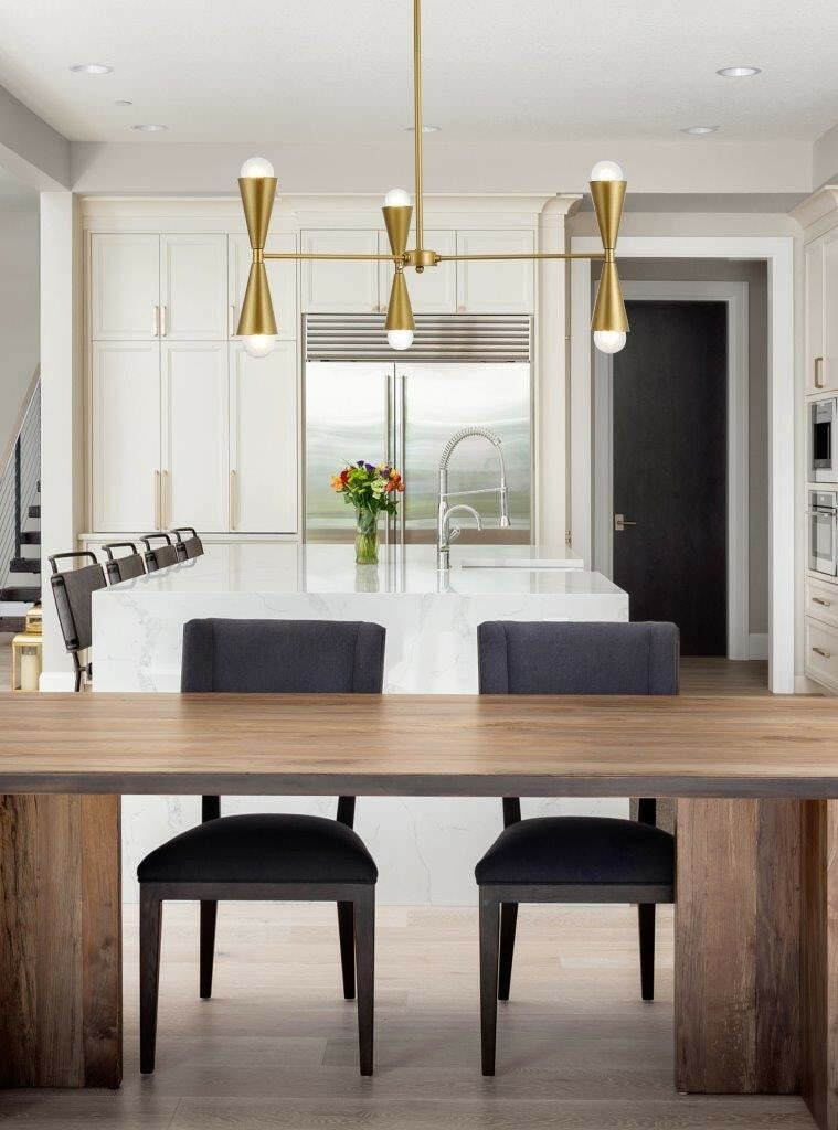 Living District Cade Brass 6-Light 34 Pendant Chandelier: Living District Cade Brass 6-Light 34 Pendant Chandelier This mid-century modern chandelier features a brass finish and accommodates six lights, making it a stylish and functional addition to spaces l