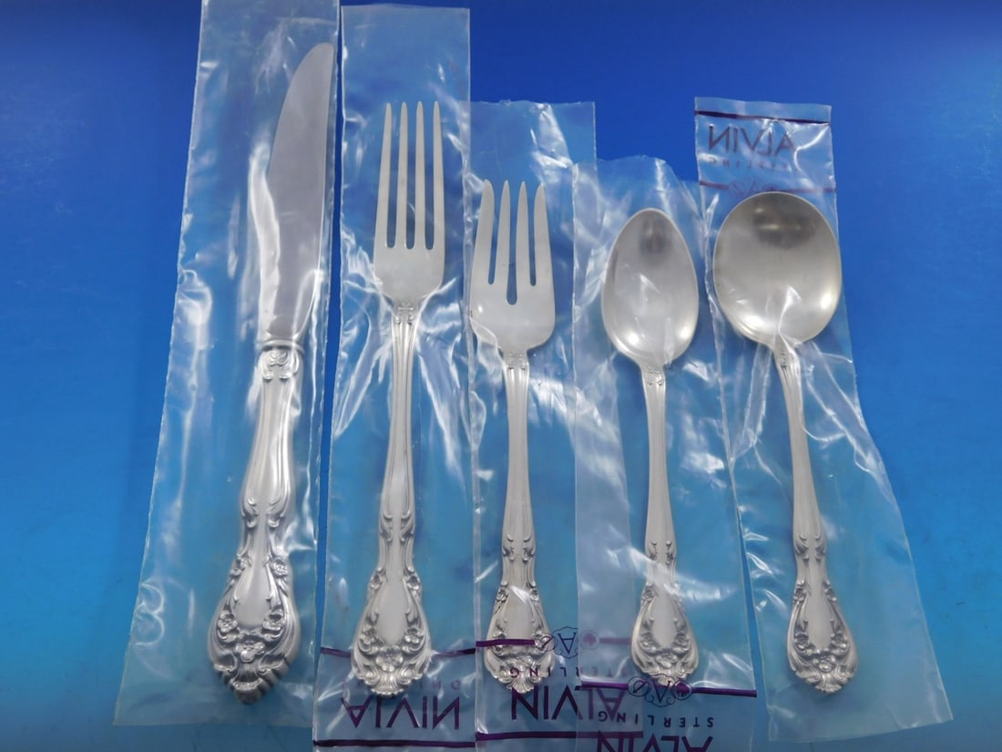Alvin Chateau Rose Sterling Silver Flatware Set 30 Pieces for 6: Alvin Chateau Rose Sterling Silver Flatware Set 30 Pieces for 6 Elevate your dining experience with the Chateau Rose Sterling Silver Flatware Service Set. This exquisite 30-piece set, crafted by Alvin