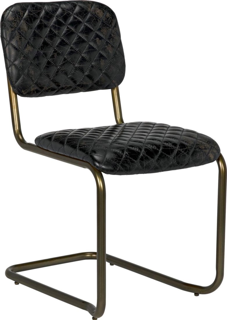 Noir Dining Chair Black Leather Brass: Noir Dining Chair Black Leather Brass Introducing the Elegant Dining Chair, a stylish piece that combines modern comfort with vintage charm. This chair is crafted from industrial steel and upholstered