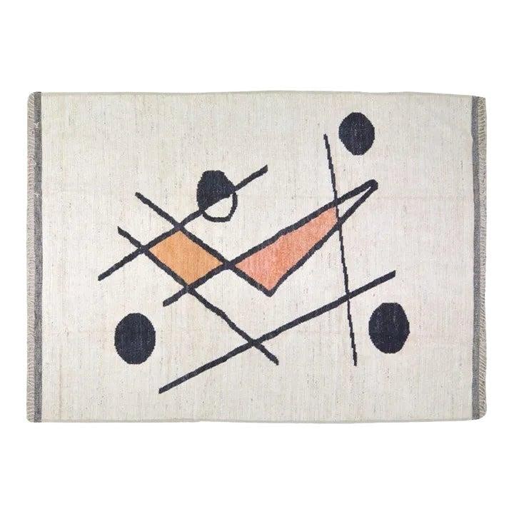Art Deco Design Azilal Wool Area Rug 9'x12' Moroccan Hand Knotted: Art Deco Design Azilal Wool Area Rug 9'x12' Moroccan Hand Knotted This Moroccan Azilal rug features a hand-knotted wool construction with an Art Deco design. The rug is presented in a white color and 