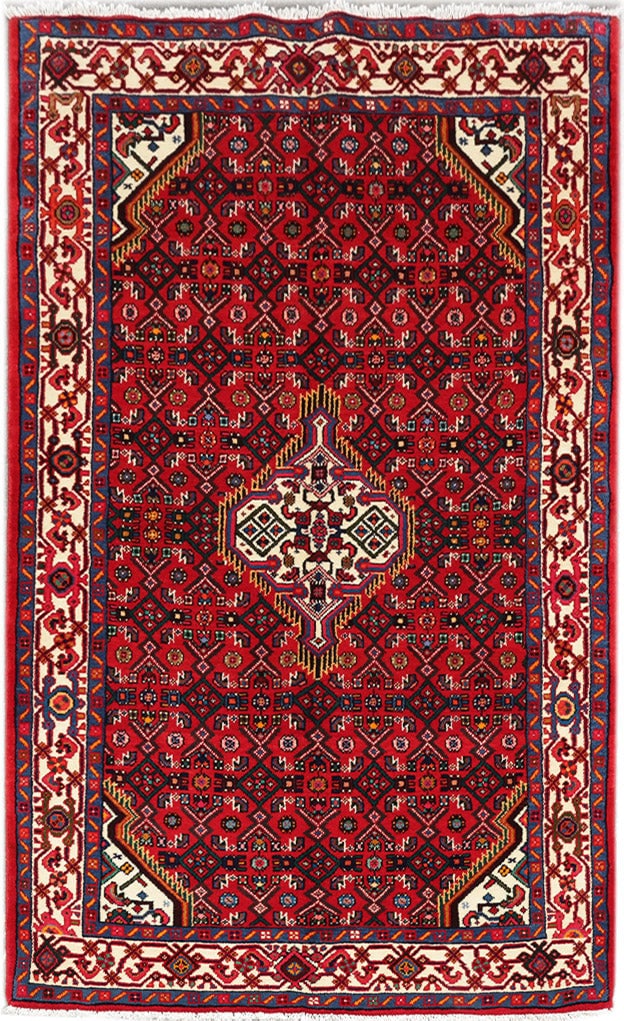 Handcrafted 4'2 x 6'9 Red Persian Hamadan Rug Silk-Like Pile: Handcrafted 4'2 x 6'9 Red Persian Hamadan Rug Silk-Like Pile Free continental US Shipping This exquisite 4' 2" x 6' 9" Red Persian Hamadan Rug is handcrafted by skilled Persian artisans, showcasing tr