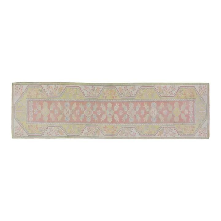 Hand-Knotted Wool Anatolian Rug in Tan 2'6'' x 9'4'': Hand-Knotted Wool Anatolian Rug in Tan 2'6'' x 9'4'' This vintage Turkish Anatolian wool rug is hand-knotted using traditional techniques, offering a blend of timeless craftsmanship and modern design 