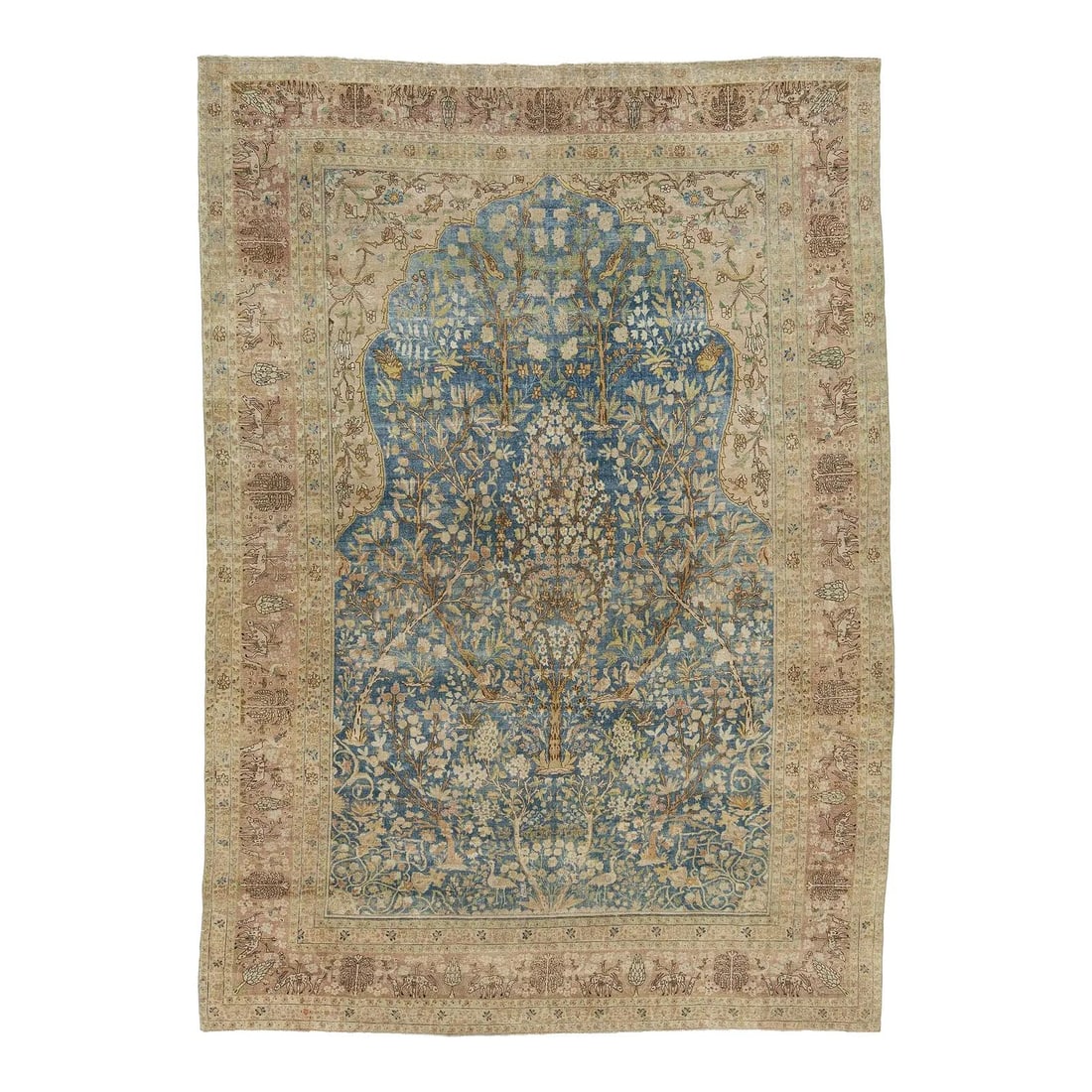9' x 12'9" Blue Wool Tabriz Rug Tree of Life 19th Century: 9' x 12'9" Blue Wool Tabriz Rug Tree of Life 19th Century Antique 19th-century Tabriz wool area rug featuring a Tree of Life design. The rug presents a palette of soft cerulean and indigo blues, ivory