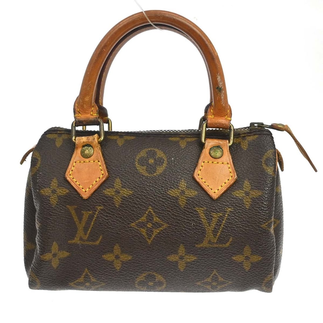 Louis Vuitton Speedy Mini Monogram Canvas Handbag M41534: Louis Vuitton Speedy Mini Monogram Canvas Handbag M41534 Vintage Louis Vuitton Mini Speedy handbag in brown Monogram canvas with leather trim and zip closure. Made in France, this compact women's hand