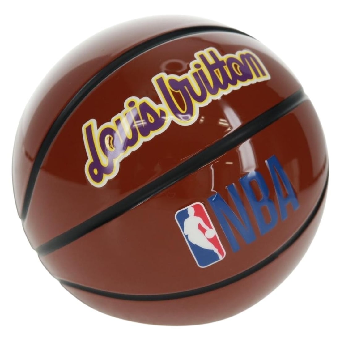 Louis Vuitton NBA Collaboration GI0663 Brown Plastic Collectible Object with Dust Bag: Louis Vuitton NBA Collaboration GI0663 Brown Plastic Collectible Object with Dust Bag This is a Louis Vuitton x NBA collaboration collectible object crafted from brown plastic. It features a compact s