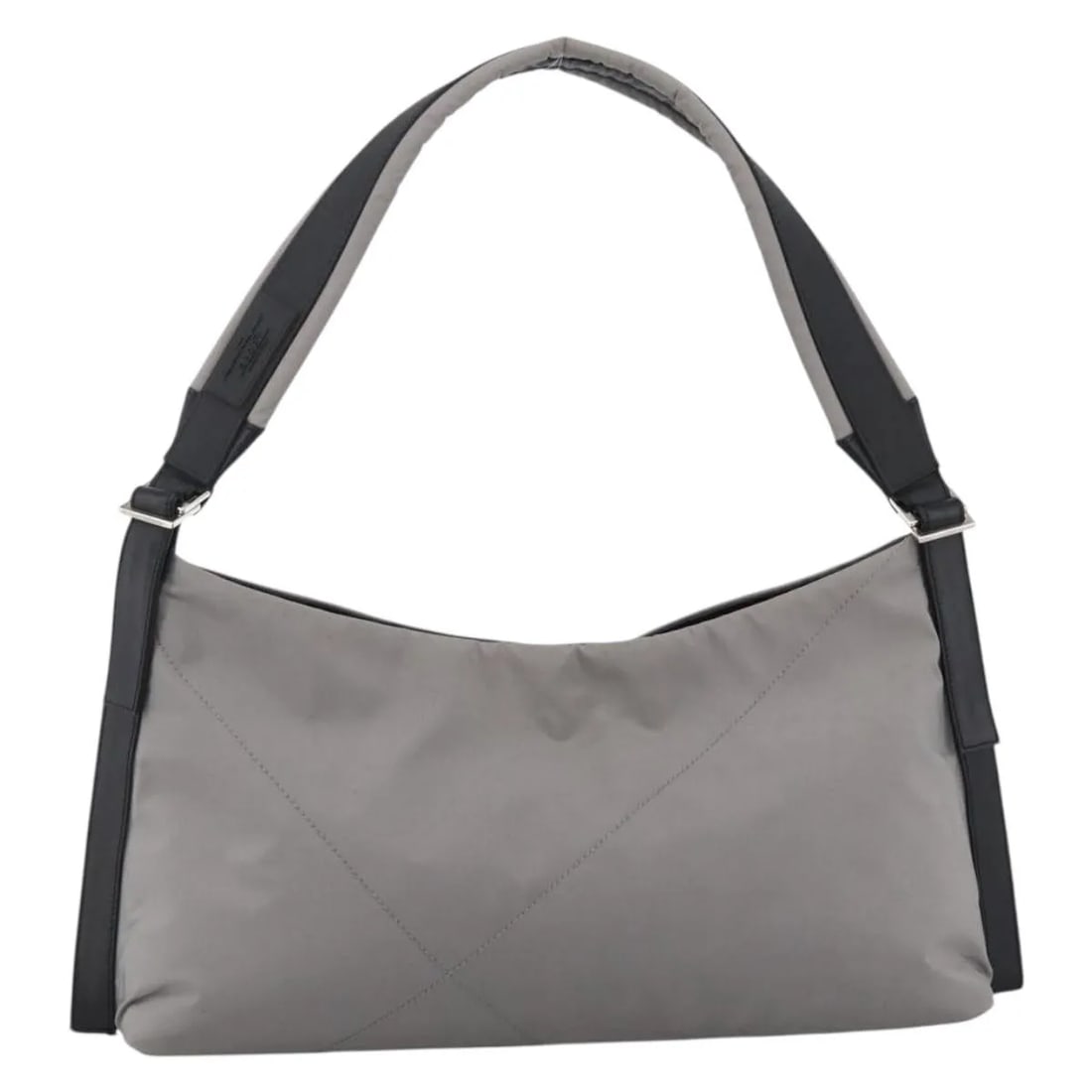 Gray Nylon Shoulder Bag Salvatore Ferragamo Vintage Italy: Gray Nylon Shoulder Bag Salvatore Ferragamo Vintage Italy This Salvatore Ferragamo vintage shoulder bag is crafted from gray nylon and designed for women. Made in Italy, the bag features a spacious in