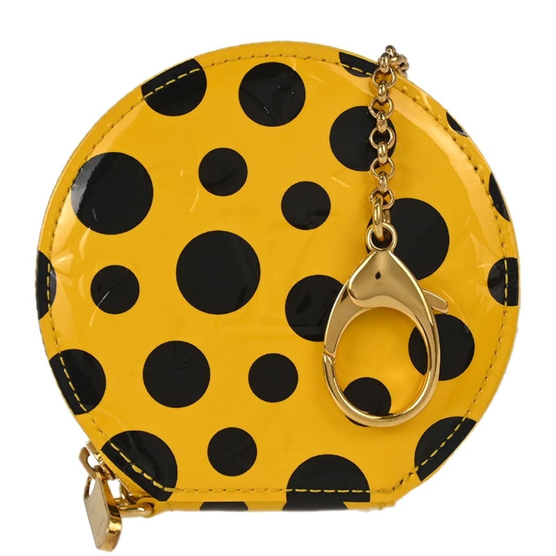 Louis Vuitton Porte Monnaie Chapeau coin purse yellow patent leather: Louis Vuitton Porte Monnaie Chapeau coin purse yellow patent leather Round coin purse wallet in yellow and black monogram patent leather with logo accents. This women's Porte Monnaie Chapeau style pie