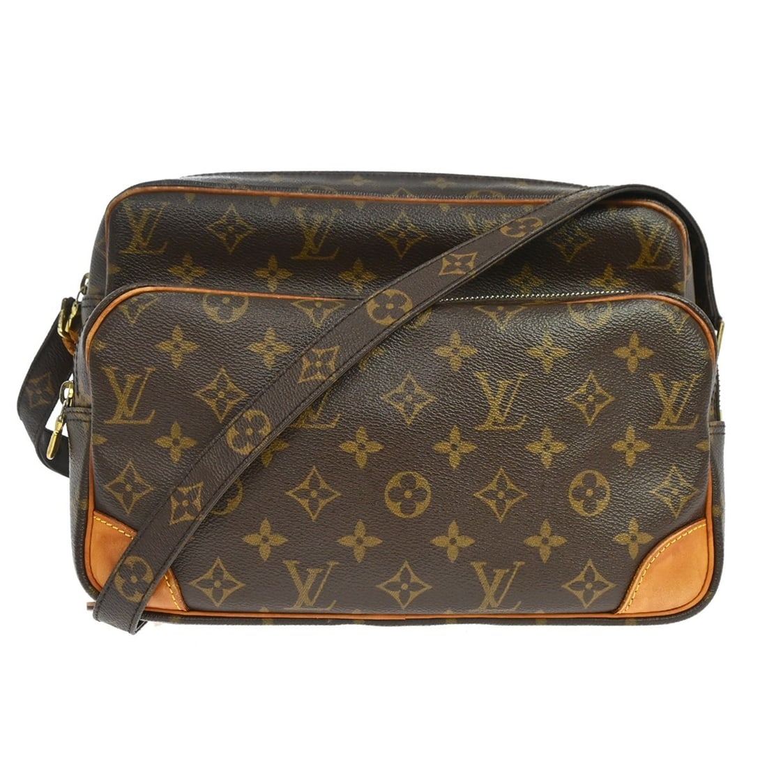 Louis Vuitton Nile Monogram Crossbody Bag M45244 AR1004: Louis Vuitton Nile Monogram Crossbody Bag M45244 AR1004 Vintage Louis Vuitton Nile crossbody shoulder bag in brown Monogram canvas and leather. This medium unisex bag features a crossbody strap, buckl