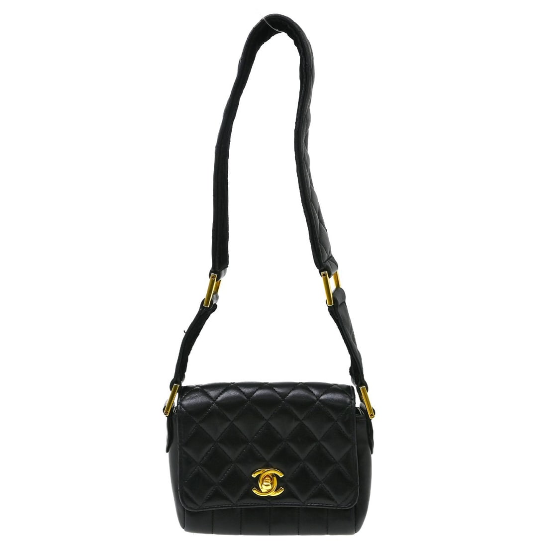 CHANEL CC Choco Bar lambskin small shoulder bag black: CHANEL CC Choco Bar lambskin small shoulder bag black Small Chanel Choco Bar shoulder bag in black lambskin with leather lining, logo accents, and one interior pocket. Made in France, this women's sho