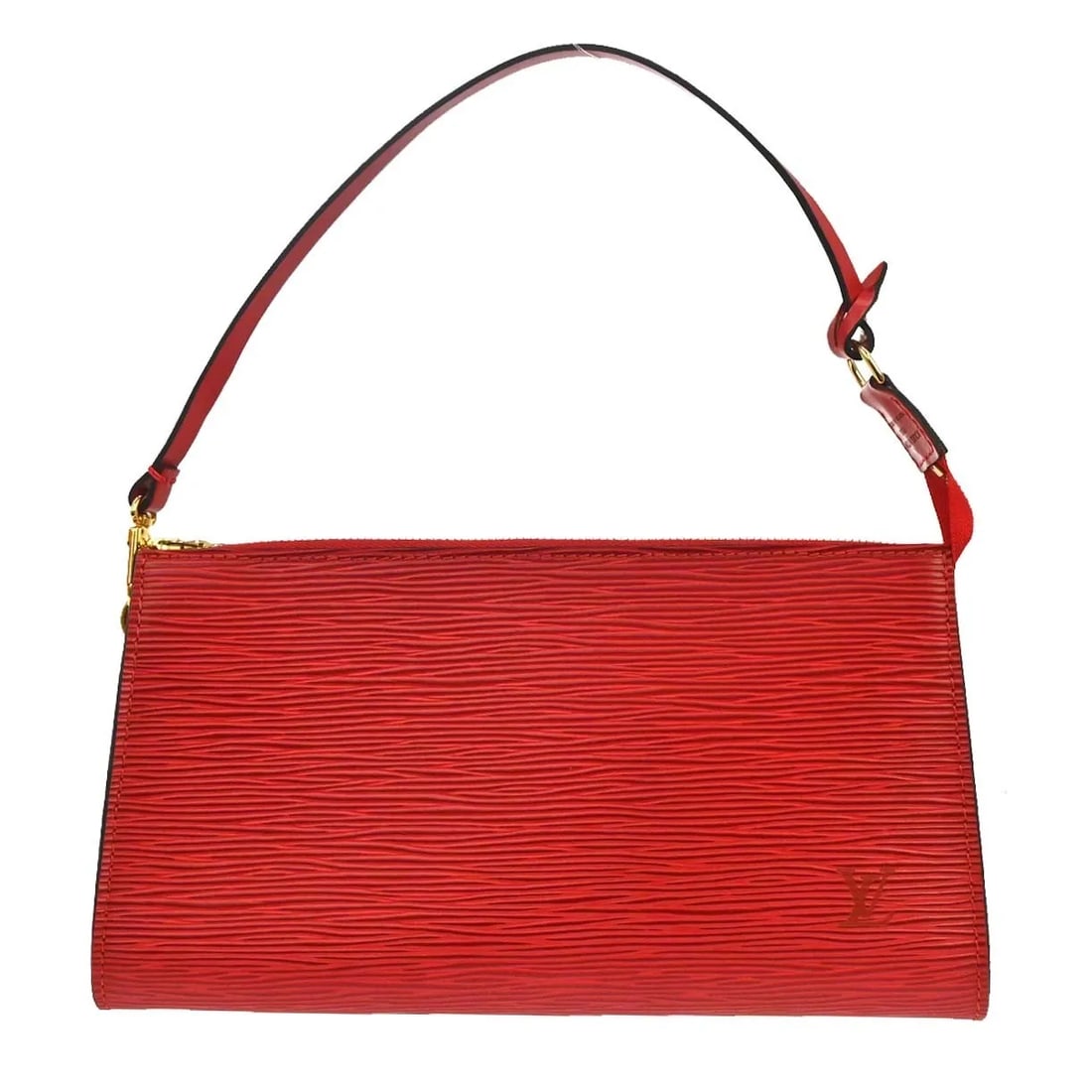 Louis Vuitton Pochette Accessoires Red Epi Leather Clutch: Louis Vuitton Pochette Accessoires Red Epi Leather Clutch Louis Vuitton Pochette Accessoires in red leather. This women's handbag is made in France and is presented in very good condition, with light 