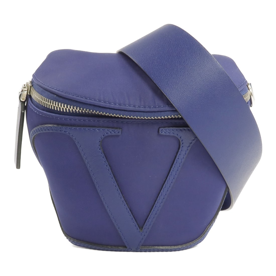 Valentino Blue Nylon Shoulder Bag with Silver Hardware: Valentino Blue Nylon Shoulder Bag with Silver Hardware This Valentino shoulder bag is crafted from blue nylon and features silver-tone hardware. Designed for women, the bag offers a compact silhouette