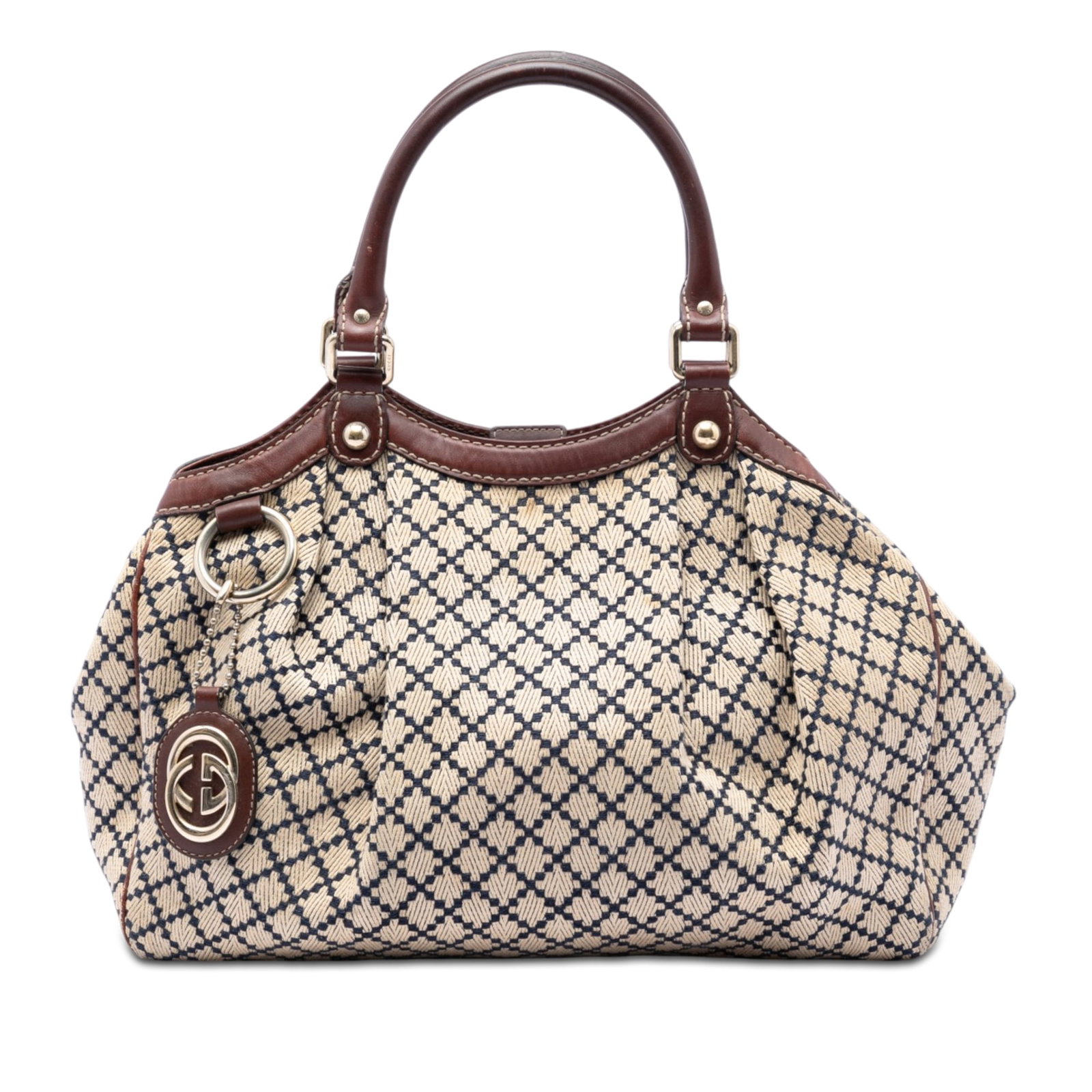 Gucci Sukey Medium Diamante Canvas Tote Bag Beige: Gucci Sukey Medium Diamante Canvas Tote Bag Beige Gucci Medium Diamante Canvas Sukey Tote with a canvas body, leather trim, rolled leather handles, a top magnetic snap button closure, and an interior 