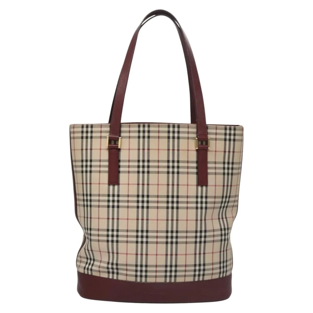 Nova Check Tote Bag in Canvas and Leather by Burberry: Nova Check Tote Bag in Canvas and Leather by Burberry This Burberry Nova Check Tote features a classic beige canvas exterior with leather accents. Designed for women, the bag showcases the signature N