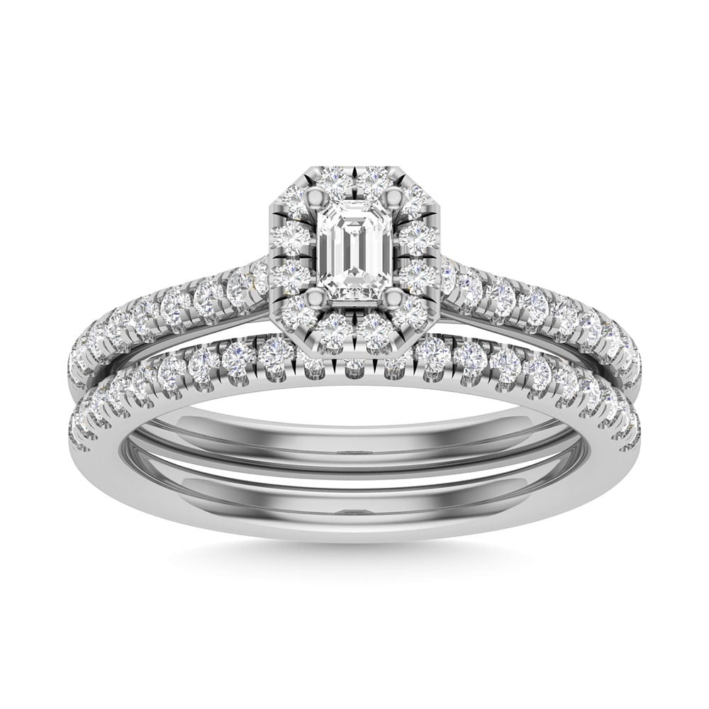 Diamond 3/4 Ct.Tw. Round Cut Bridal Ring in 14K White Gold: Diamond 3/4 Ct.Tw. Round Cut Bridal Ring in 14K White Gold Diamond 3/4 Ct.Tw. Round Cut Bridal Ring in 14K White Gold 14k White Gold Stone Color: G-h Stone Clarity: I2 Each ring is presented in standa