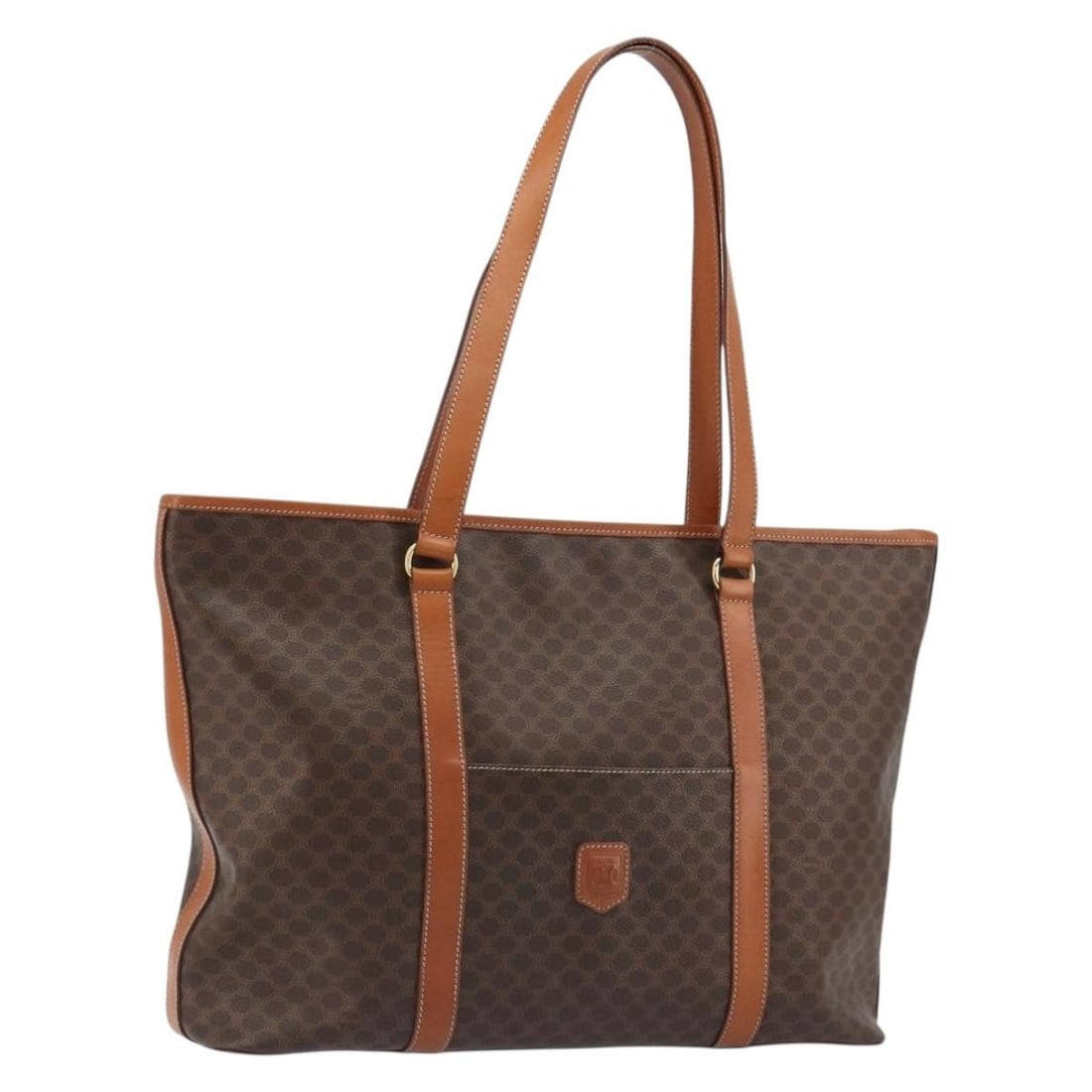 CELINE Macadam Boston Bag Brown PVC Leather Italy: CELINE Macadam Boston Bag Brown PVC Leather Italy Celine Macadam canvas Boston bag in brown with gold-tone accents, crafted with PVC leather trim. Made in Italy, this women's bag shows reasonable wear
