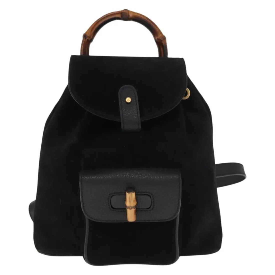 Gucci Vintage Bamboo black suede backpack: Gucci Vintage Bamboo black suede backpack A vintage Gucci bamboo backpack crafted from black suede, designed for women. This pre-owned accessory is in very good condition with slight signs of use incl